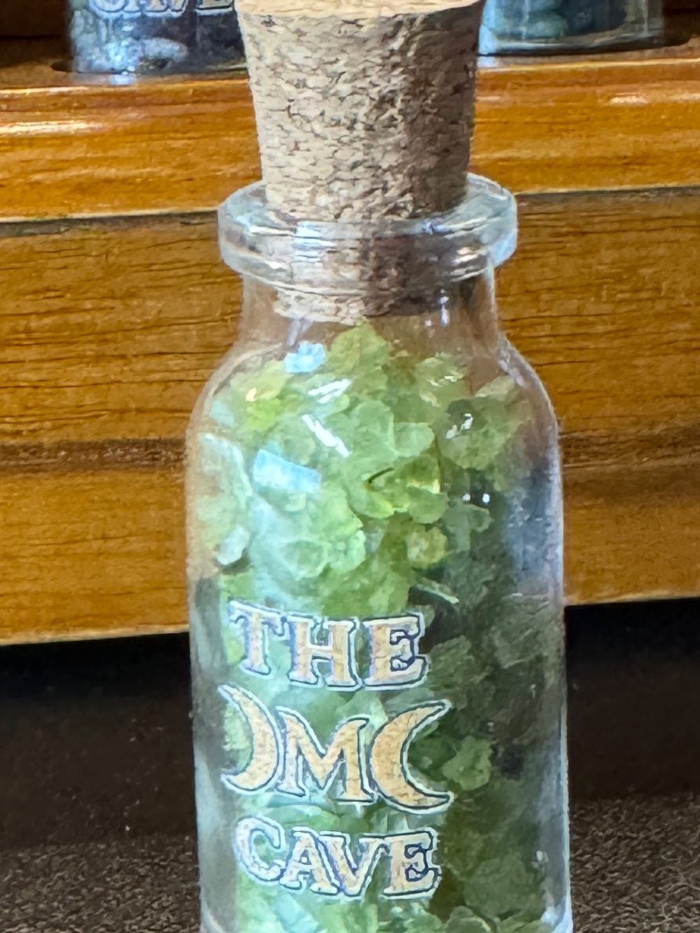 The M Cave Decorative Corked Glass Bottle - Peridot Gemstone Fill